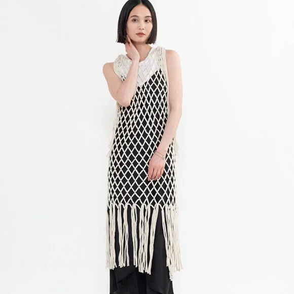 NEW Cream Bohemian Macrame ROPE NET DRESS - Picture 2 of 12